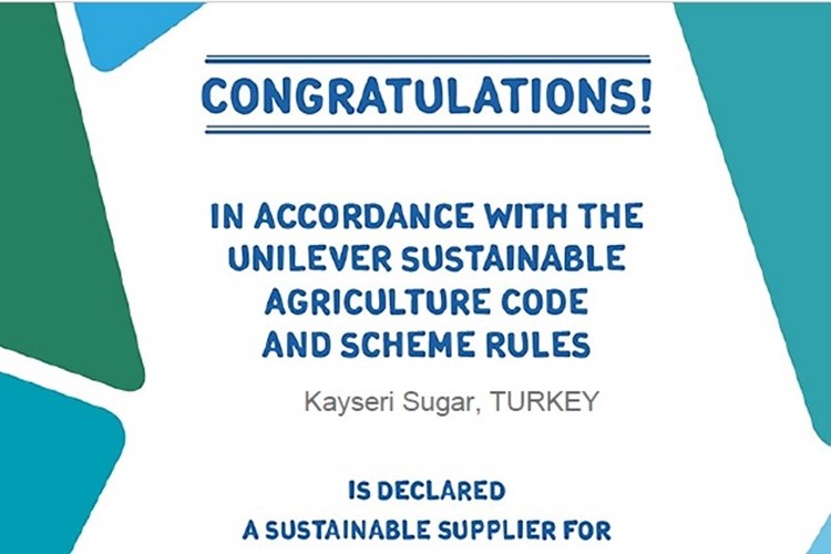 Kayseri Şeker’e Sürdürülebilir Tarımda Unilever’den Uygunluk Belgesi